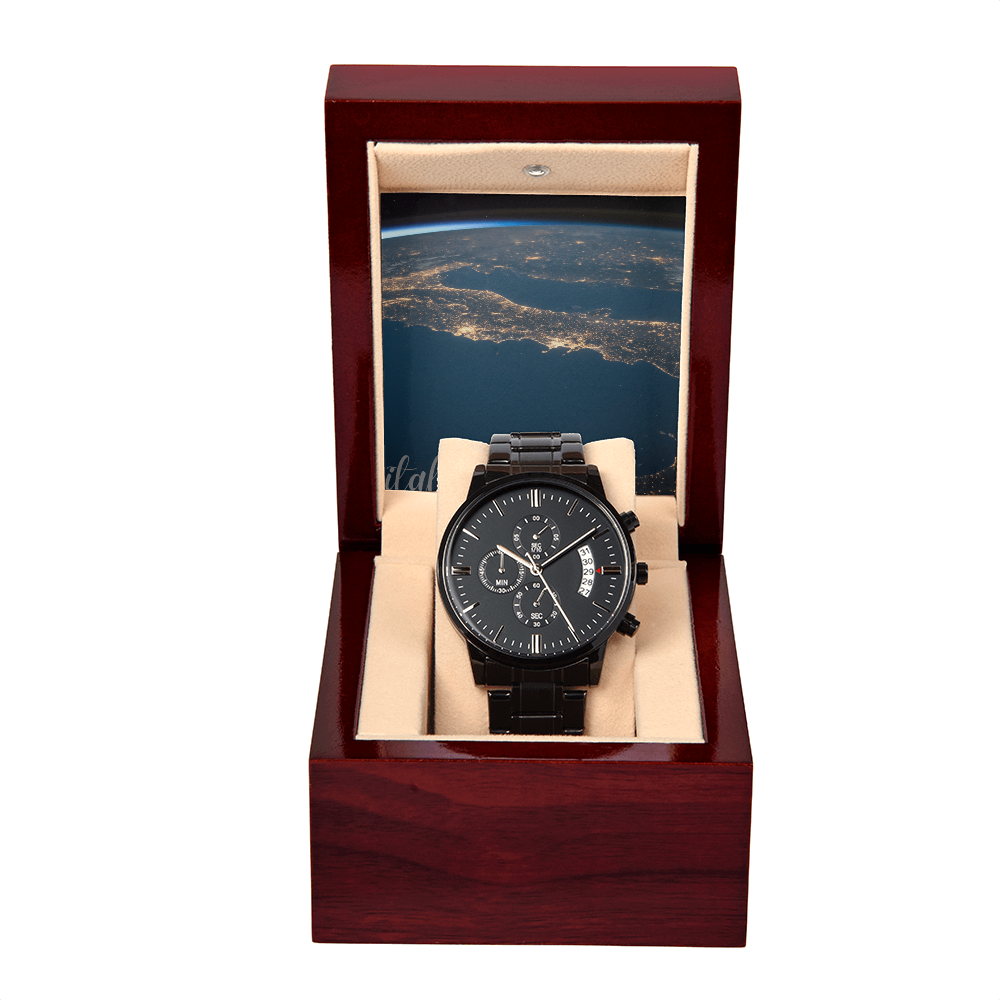 black chronograph  watch