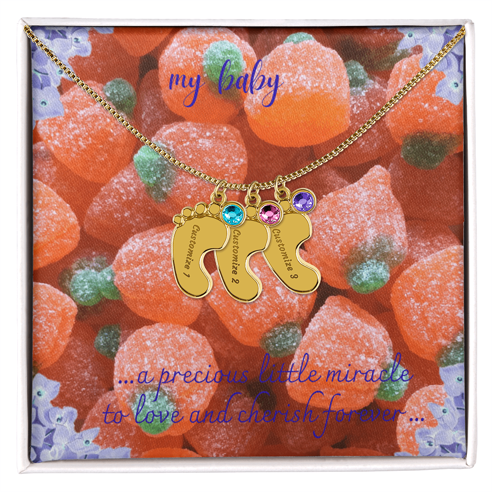 engraved baby feet necklace with birt stone