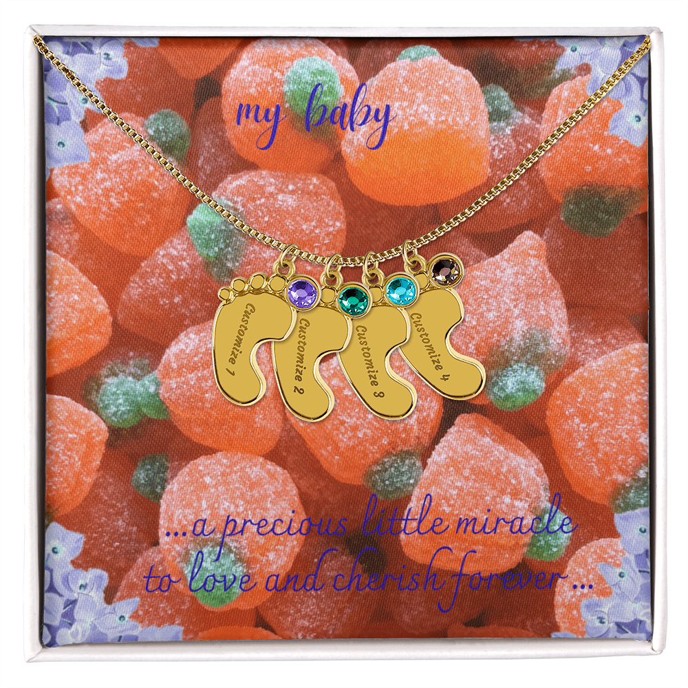 engraved baby feet necklace with birt stone