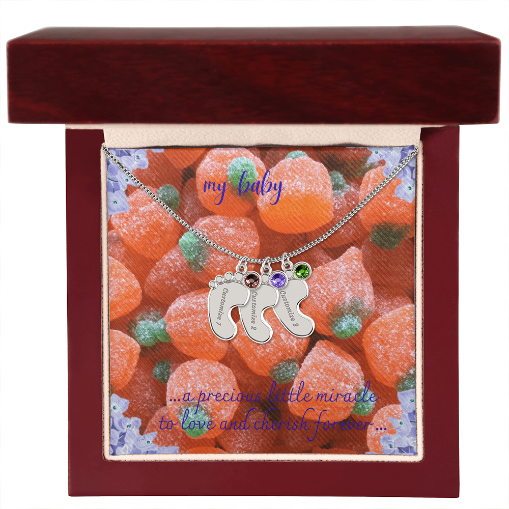 engraved baby feet necklace with birt stone