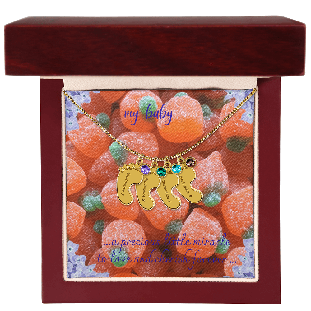 engraved baby feet necklace with birt stone